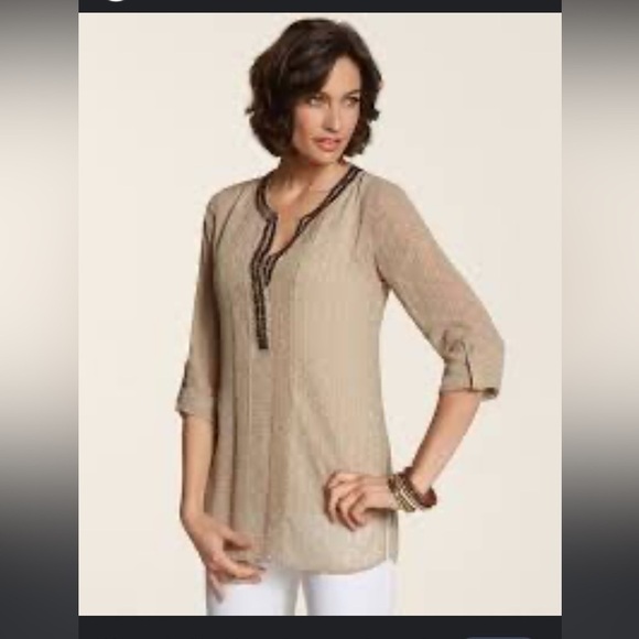 Chico's Tops - Chico’s Crafted Artisan Emery sheer beaded Top 2 (12US)